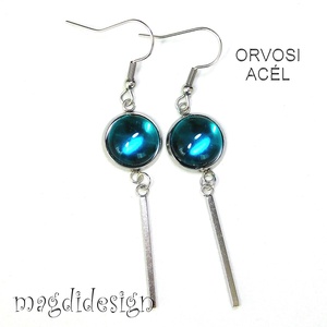 Áttetsző türkiz üvegékszer lógós fülbevaló 1 - ékszer - fülbevaló - lógó fülbevaló - Meska.hu