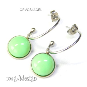 Almazöld üvegékszer stiftes lógós nemesacél fülbevaló - ékszer - fülbevaló - lógó fülbevaló - Meska.hu