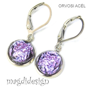 Szikrázó lilás-rózsaszín dichroic üvegékszer lógós fülbevaló - Meska.hu