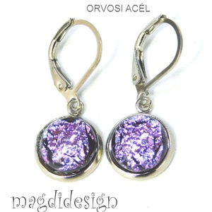 Szikrázó lilás-rózsaszín dichroic üvegékszer lógós fülbevaló - ékszer - fülbevaló - lógó fülbevaló - Meska.hu