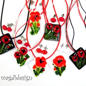 Pipacsok feketén üvegékszer nyaklánc    Ányák napjára, Óvónőknek - ékszer - nyaklánc - medál - Meska.hu