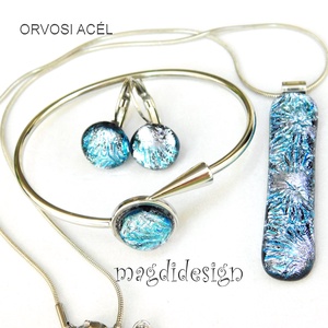 Ezüst aqua üvegékszer szett nyaklánc nyílhegy karkötő kapcsos fülbevaló - Meska.hu