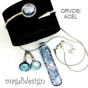 Türkiz-rózsaszín üvegékszer szett nyaklánc nyílhegy karkötő kapcsos fülbevaló - ékszer - ékszerszett - Meska.hu