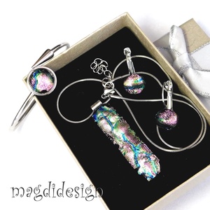 Türkiz-rózsaszín üvegékszer szett nyaklánc nyílhegy karkötő kapcsos fülbevaló - ékszer - ékszerszett - Meska.hu