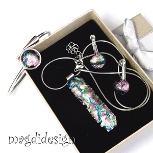 Ezüst aqua üvegékszer szett nyaklánc nyílhegy karkötő kapcsos fülbevaló - ékszer - ékszerszett - Meska.hu