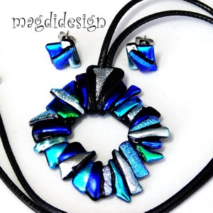 Csillogó ezüst-rózsaszín dichroic üvegékszer szett nyaklánc fülbevaló - ékszer - ékszerszett - Meska.hu