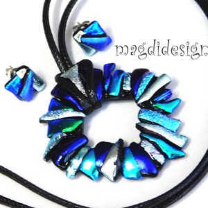 Ezüst-kék borzaska üvegékszer szett nyaklánc fülbevaló--  Ballagásra, születésnapra, névnapra - ékszer - ékszerszett - Meska.hu