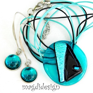 Türkizes színjáték dichroic üvegékszer szett nyaklánc fülbevaló - ékszer - ékszerszett - Meska.hu