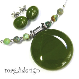 Mohazöld üvegékszer szett gyűrű, fülbevaló - ékszer - ékszerszett - Meska.hu