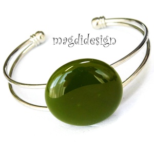 Mohazöld üvegékszer karkötő, Ékszer, Karkötő, Karkötő medállal, Ékszerkészítés, Üvegművészet, MESKA