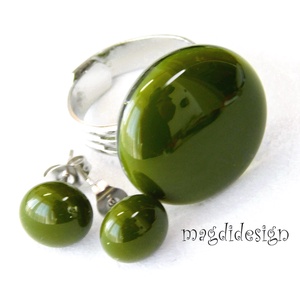 Mohazöld üvegékszer szett gyűrű, fülbevaló - ékszer - ékszerszett - Meska.hu