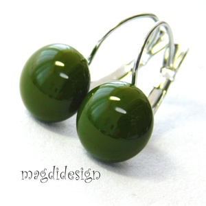 Mohazöld üvegékszer kapcsos fülbevaló, Ékszer, Fülbevaló, Lógó fülbevaló, Ékszerkészítés, Üvegművészet, MESKA