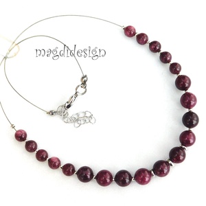Rubin-agát színű természetes kő nyaklánc, Ékszer, Nyaklánc, Gyöngyös nyaklánc, Ékszerkészítés, Gyöngyfűzés, gyöngyhímzés, MESKA