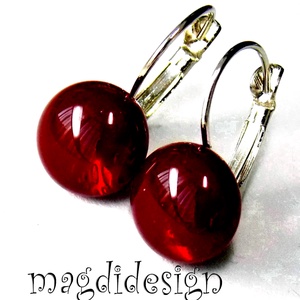 Rubin üvegékszer kapcsos fülbevaló - ékszer - fülbevaló - lógós kerek fülbevaló - Meska.hu