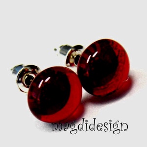 NEMESACÉL! MAXI Áttetsző rubinpiros üvegékszer fülbevaló  - ékszer - fülbevaló - pötty fülbevaló - Meska.hu