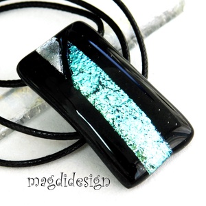 Türkiz-ezüst feketén dichroic üvegékszer szett kapcsos fülbevaló - ékszer - ékszerszett - Meska.hu