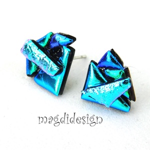 NEMESACÉL! Türkiz-kék  borzaska dichroic üvegékszer stiftes fülbevaló  - ékszer - fülbevaló - pötty fülbevaló - Meska.hu