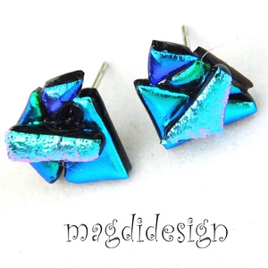 NEMESACÉL! Türkiz-kék  borzaska dichroic üvegékszer stiftes fülbevaló  - Meska.hu