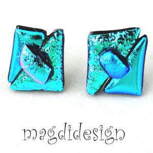 NEMESACÉL! Türkiz-kék borzaska dichroic üvegékszer stiftes fülbevaló  - Meska.hu