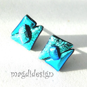 NEMESACÉL! Türkiz-kék borzaska dichroic üvegékszer stiftes fülbevaló  - ékszer - fülbevaló - pötty fülbevaló - Meska.hu