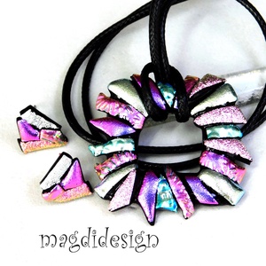 Ezüst-rózsaszín borzaska üvegékszer szett nyaklánc fülbevaló -- Ballagásra, születésnapra, névnapra - ékszer - ékszerszett - Meska.hu