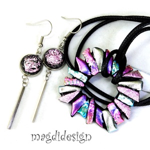 Ezüst-rózsaszín borzaska üvegékszer szett nyaklánc fülbevaló -- Ballagásra, születésnapra, névnapra - ékszer - ékszerszett - Meska.hu