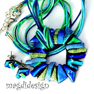 Ezüst-rózsaszín borzaska üvegékszer szett nyaklánc fülbevaló -- Ballagásra, születésnapra, névnapra - ékszer - ékszerszett - Meska.hu