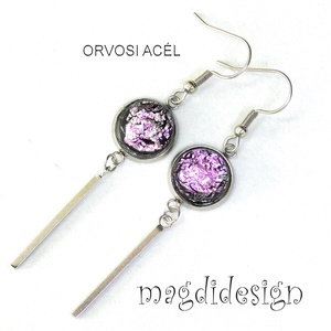 Rózsaszín dichroic üvegékszer lógós fülbevaló  - ékszer - fülbevaló - lógó fülbevaló - Meska.hu