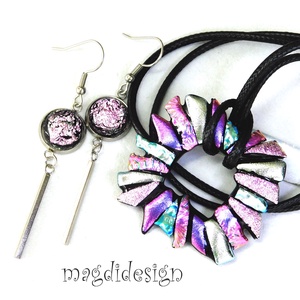 Rózsaszín dichroic üvegékszer lógós fülbevaló  - ékszer - fülbevaló - lógó fülbevaló - Meska.hu