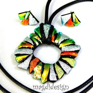 Ezüst-arany-narancs borzaska üvegékszer szett nyaklánc fülbevaló -- Ballagásra, születésnapra, névnapra - Meska.hu