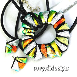 Ezüst-arany-narancs borzaska üvegékszer szett nyaklánc fülbevaló -- Ballagásra, születésnapra, névnapra - ékszer - ékszerszett - Meska.hu