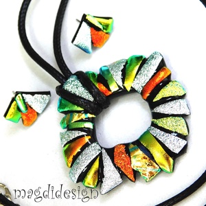 Ezüst-arany-narancs borzaska üvegékszer szett nyaklánc fülbevaló -- Ballagásra, születésnapra, névnapra - ékszer - ékszerszett - Meska.hu