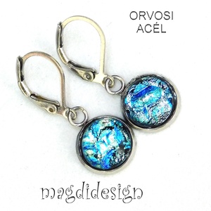 Csillogó ezüst-kék dichroic üvegékszer lógós kapcsos fülbevaló - ékszer - fülbevaló - lógó fülbevaló - Meska.hu