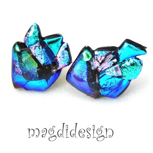 NEMESACÉL! Kék-türkiz-rózsaszín  borzaska dichroic üvegékszer stiftes fülbevaló , Ékszer, Fülbevaló, Pötty fülbevaló, Ékszerkészítés, Üvegművészet, MESKA