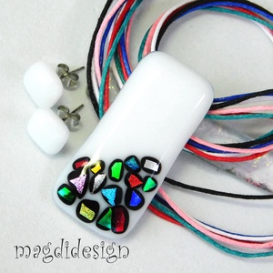 Fehér bordűrös üvegékszer szett nyaklánc pötty fülbevaló  - ékszer - ékszerszett - Meska.hu