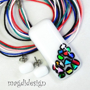 Fehér bordűrös üvegékszer szett nyaklánc pötty fülbevaló  - ékszer - ékszerszett - Meska.hu