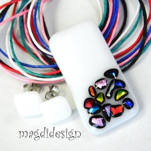 Fehér bordűrös üvegékszer szett nyaklánc pötty fülbevaló 1 - Meska.hu