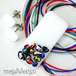 Fehér bordűrös üvegékszer szett nyaklánc pötty fülbevaló 1 - ékszer - ékszerszett - Meska.hu