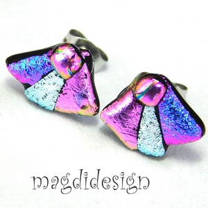 NEMESACÉL! Rózsaszín-ezüs-kékt borzaska dichroic üvegékszer stiftes fülbevaló  - Meska.hu