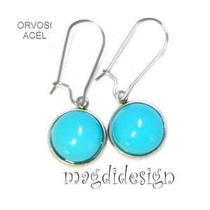 Türkizkéküvegékszer stiftes lógós nemesacél fülbevaló - ékszer - fülbevaló - lógó fülbevaló - Meska.hu
