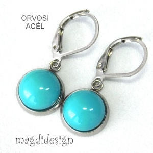 Türkizkék üvegékszer lógós kapcsos fülbevaló, Ékszer, Fülbevaló, Lógó fülbevaló, Ékszerkészítés, Üvegművészet, MESKA