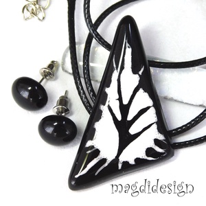 Csillogó fekete fehér üvegékszer szett nyaklánc stiftes fülbevaló , Ékszer, Ékszerszett, Ékszerkészítés, Üvegművészet, MESKA