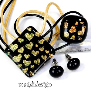 Arany színjátszó szívecskés üvegékszer szett nyaklánc, fülbevaló - Ballgásra, Anyák napjára, születésnapra, névnapra, Ékszer, Ékszerszett, Ékszerkészítés, Üvegművészet, MESKA