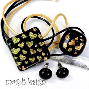 Arany színjátszó szívecskés üvegékszer szett nyaklánc, fülbevaló - Ballgásra, Anyák napjára, születésnapra, névnapra - ékszer - ékszerszett - Meska.hu