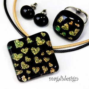 Arany színjátszó szívecskés üvegékszer szett nyaklánc, fülbevaló - Ballgásra, Anyák napjára, születésnapra, névnapra - ékszer - ékszerszett - Meska.hu