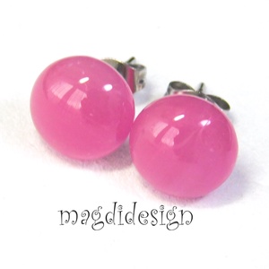 NEMESACÉL! Liluló málna üvegékszer stiftes fülbevaló, Ékszer, Fülbevaló, Pötty fülbevaló, Ékszerkészítés, Üvegművészet, MESKA