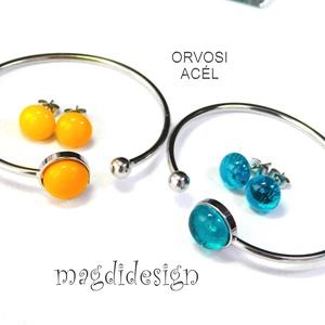 Türkiz üvegékszer szett karkötő, stiftes fülbevaló - Ballagásra, születésnapra, névnapra - ékszer - ékszerszett - Meska.hu