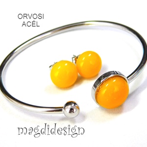 Napsárga üvegékszer szett karkötő, stiftes fülbevaló - Ballagásra, születésnapra, névnapra, Ékszer, Ékszerszett, Ékszerkészítés, Üvegművészet, MESKA