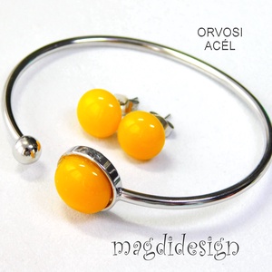 Napsárga üvegékszer szett karkötő, stiftes fülbevaló - Ballagásra, születésnapra, névnapra - ékszer - ékszerszett - Meska.hu