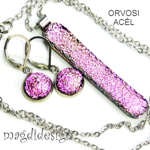  Színjátszó rózsaszín dichroic üvegékszer szett nyaklánc kapcsos fülbevaló - Ballagásra, születésnapra, névnapra - ékszer - ékszerszett - Meska.hu